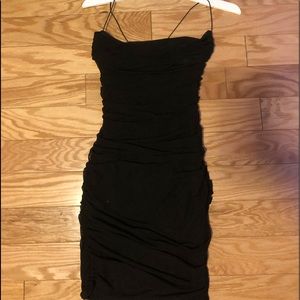 Oh polly ruched bodycon black mini dress